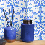 Tulip and star patterned blue white tile<br><div class="desc">Beautiful tulip and star surface pattern repeat design tile in blue and white. Unique graphic art and design by Sarah Trett for www.mylittleeden.com</div>