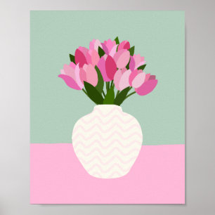 Tulip Arrangement Floral Vase Pink And Green Poster