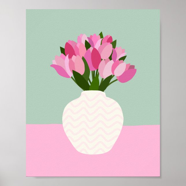 Tulip Arrangement Floral Vase Pink And Green Poster (Front)