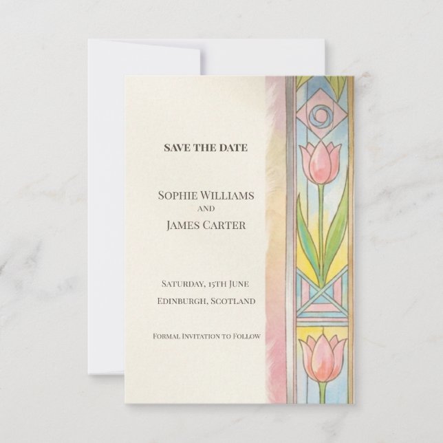 Tulip Art Nouveau Save The Date Card (Front)