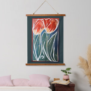 Tulip Artwork blue and red tulips spring Hanging Tapestry