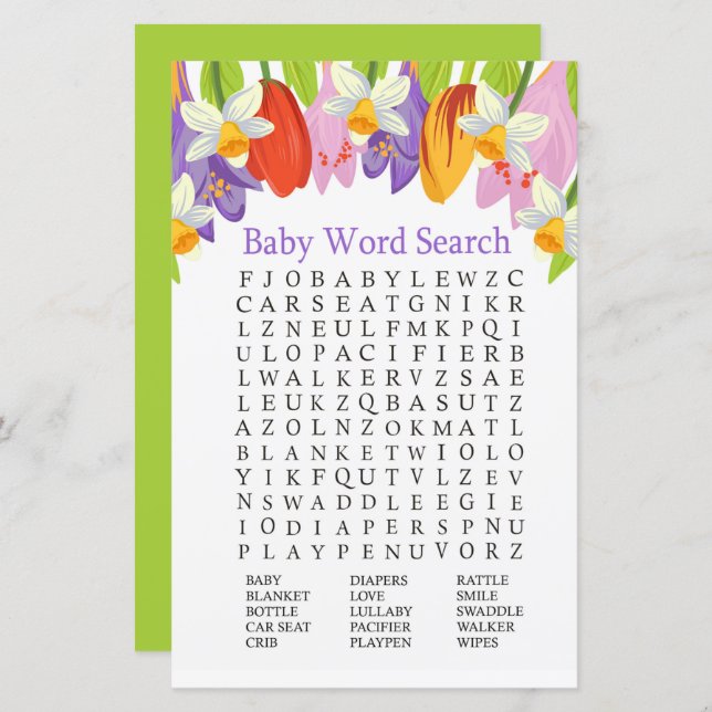 Tulip Baby Shower Word Search Game (Front/Back)