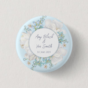 Tulip Blue Floral Wedding 3 Cm Round Badge