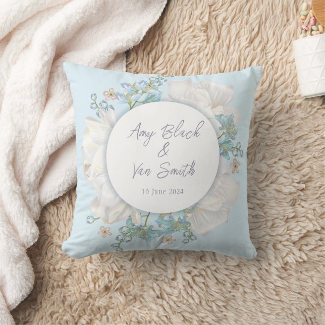 Tulip Blue Floral Wedding Cushion (Blanket)