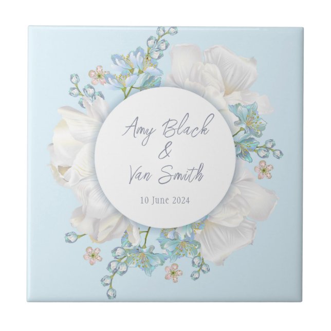 Tulip Blue Floral Wedding Tile (Front)