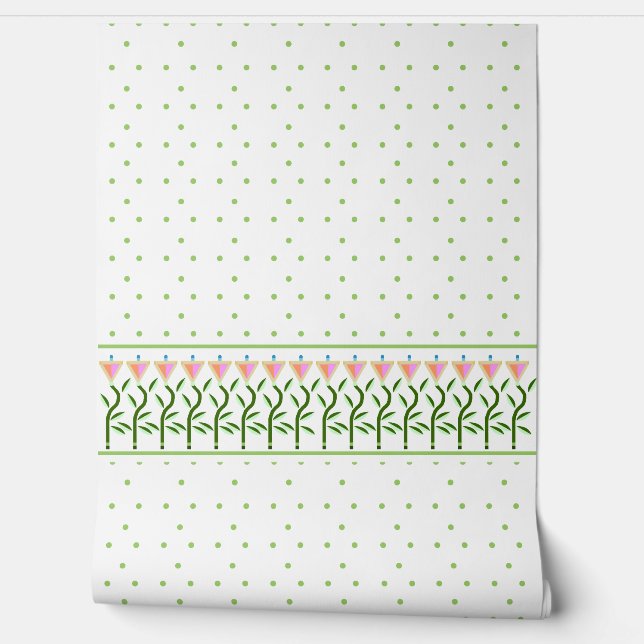 Tulip border and dots of green wallpaper (Unrolling)