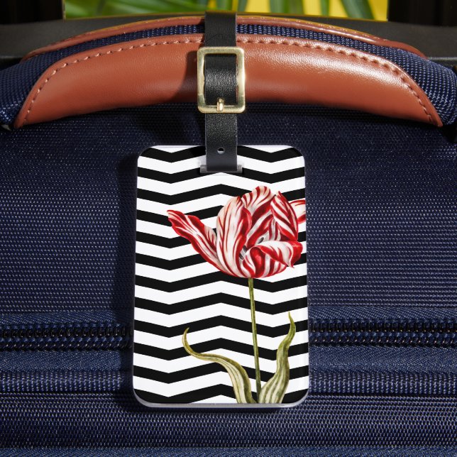 Tulip Botanical Chevron Stripes Pattern Luggage Tag (Front Insitu 2)