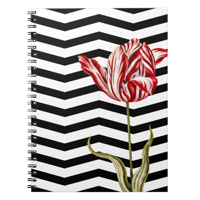Tulip Botanical Chevron Stripes Pattern Spiral Notebook (Front)