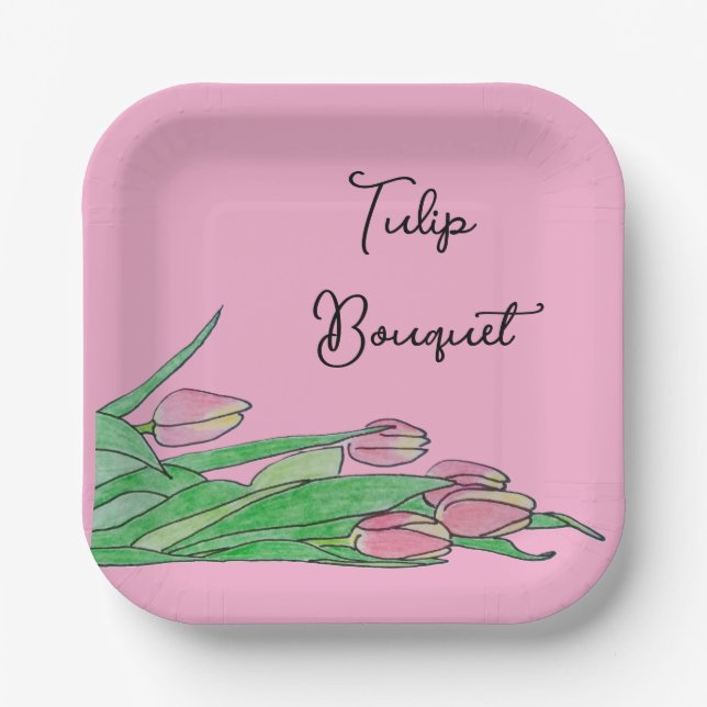Tulip Bouquet Laying Down Paper Plate (Front)