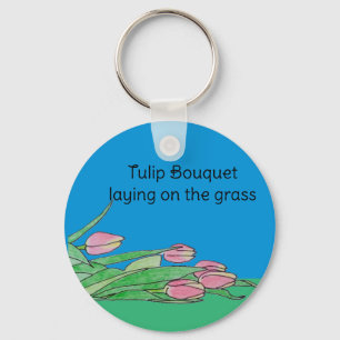 Tulip Bouquet laying on the grass Key Ring