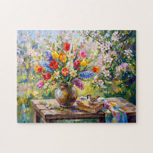 Tulip Bouquet Painterly Stilllife Jigsaw Puzzle