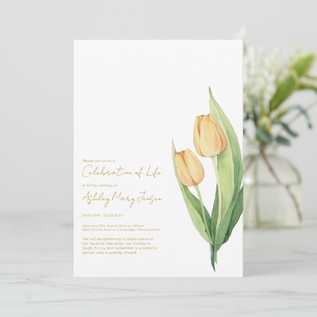 Tulip Celebration of Life Funeral Invitation (Standing Front)