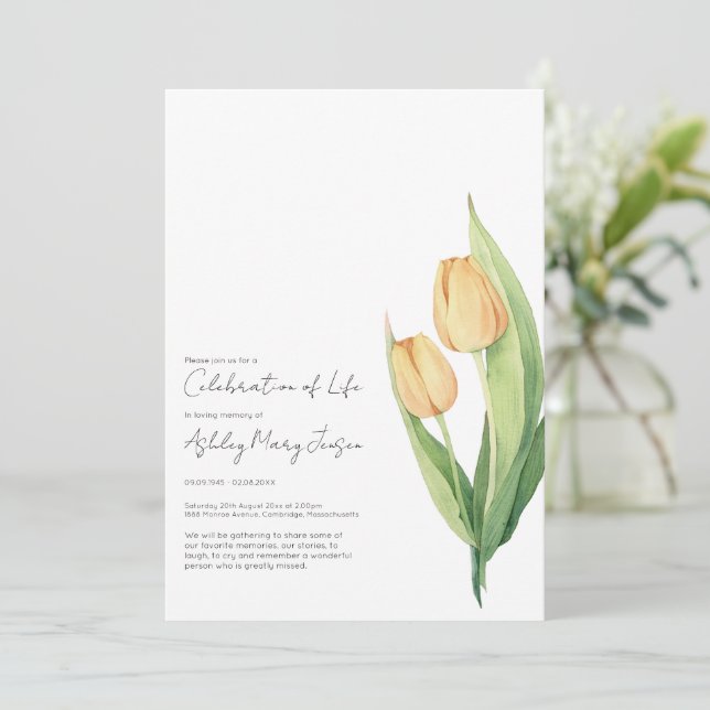Tulip Celebration of Life Funeral Invitation (Standing Front)