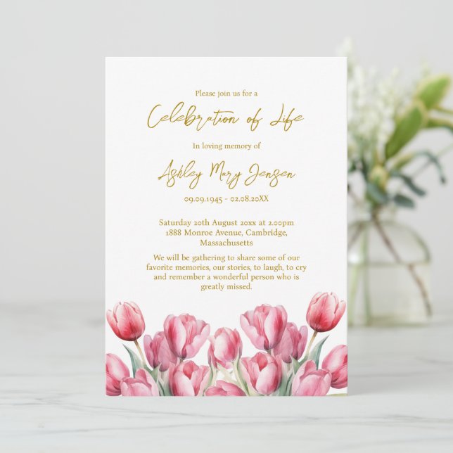 Tulip Celebration of Life Funeral Invitation (Standing Front)