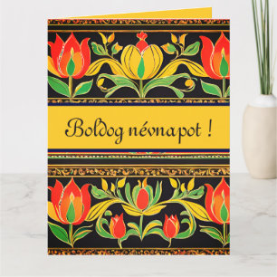tulip chest  in blues - name day Card
