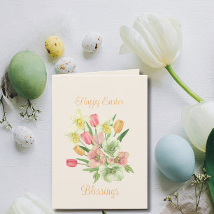 Tulip Daffodil Spring Bouquet Easter Holiday Card