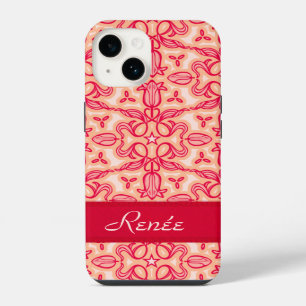 Tulip damask pattern red orange name iPhone 14 case