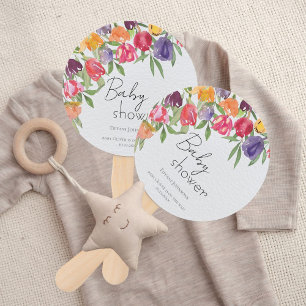 Tulip Delight Vibrant Floral Baby Shower Hand Fan
