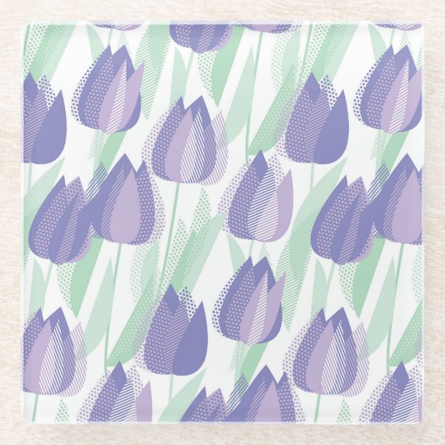 Tulip design: pale violet floral. glass coaster (Front)