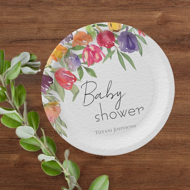 Tulip Fantasy Floral-inspired Baby Shower Paper Plate (Creator Uploaded)