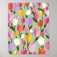 Tulip Field 05 Colourful Floral Pastel Green