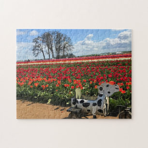 Tulip Field with Toy Cow, Oregon Jigsaw Puzzle