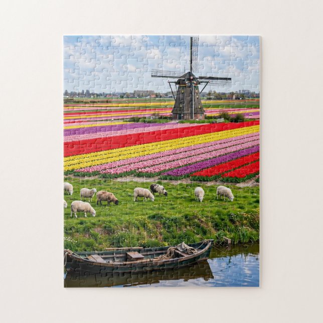 Tulip Fields and Windmill Jigsaw Puzzle (Vertical)
