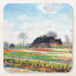 Tulip Fields in the Netherlands, Monet Square Paper Coaster
