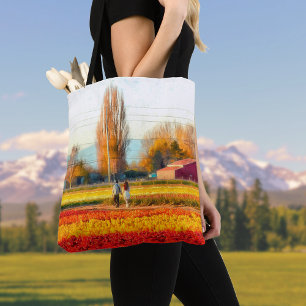 Tulip Fields Strolling Through Red Gold Flowers Tote Bag