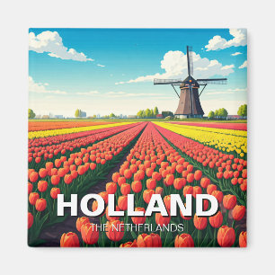 Tulip Fields Windmill Holland Netherlands Magnet