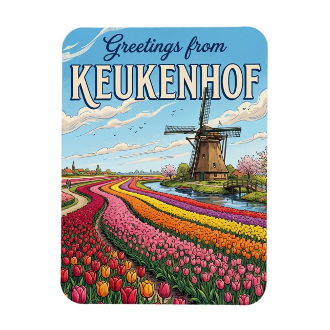 Tulip Fields & Windmills, Lisse Netherlands Magnet (Vertical)