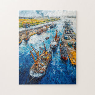 Tulip Fields with Barn and Stream Fantasy Painting Jigsaw Puzzle