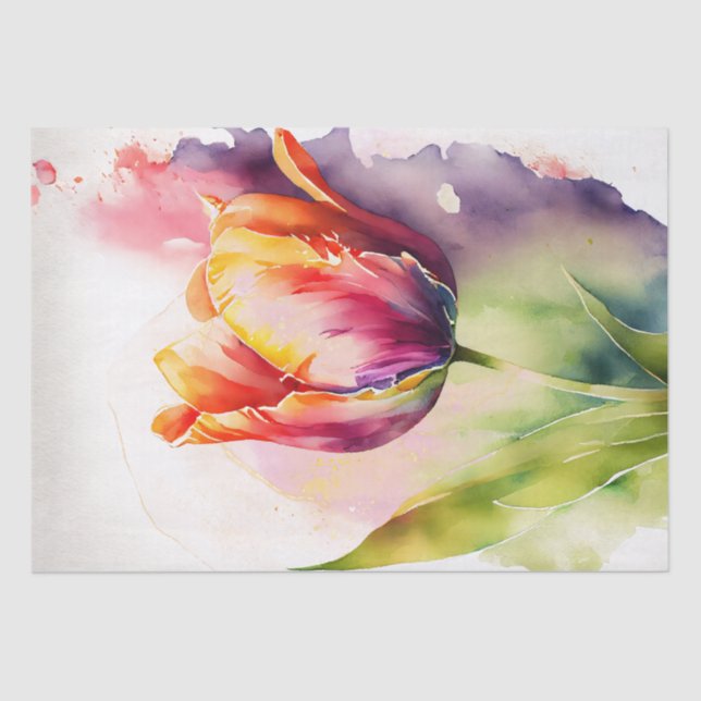 Tulip Floral Decoupage Watercolor Tissue Paper (Front)