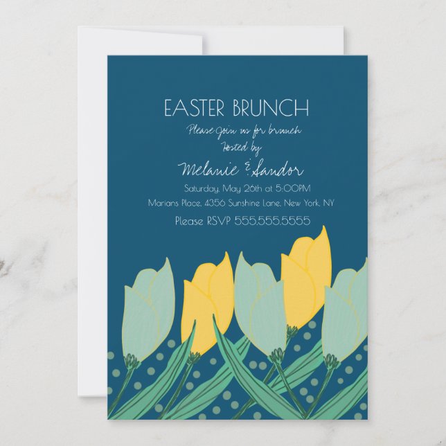 Tulip Floral Easter Dinner Brunch Family Blue Invitation (Front)