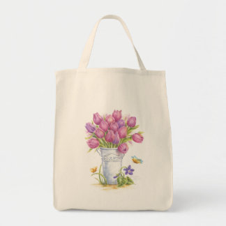 Tulip Florist Pail Grocery Tote Bag
