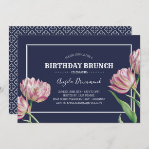 Tulip Flower Birthday Brunch Blue Invitation