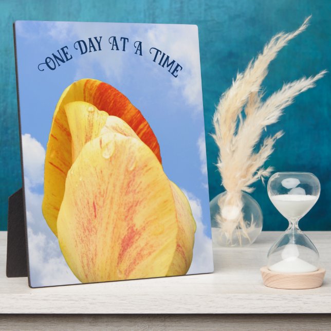 Tulip Flower One Day At A Time Inspirational Plaque (Side)