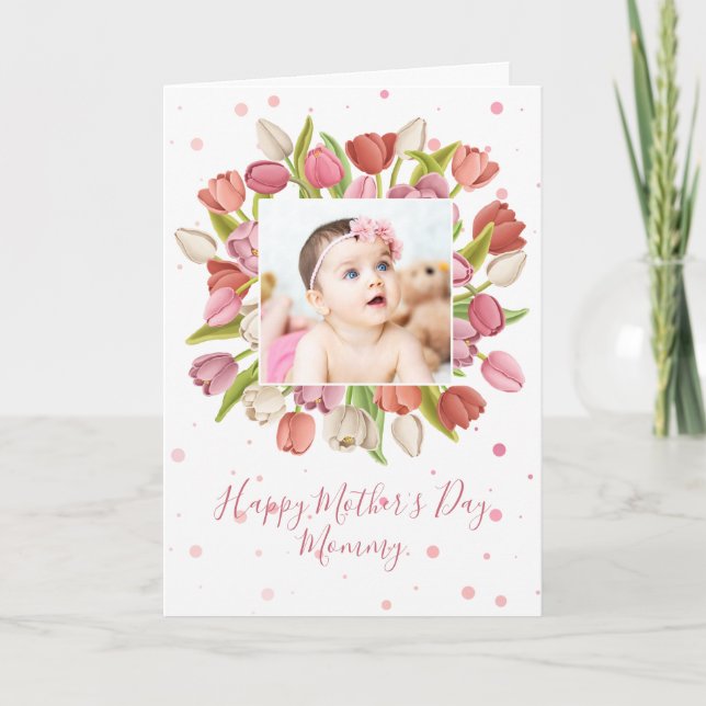 Tulip Flower Personalized Mothers Day Photo Holiday Card (Front)