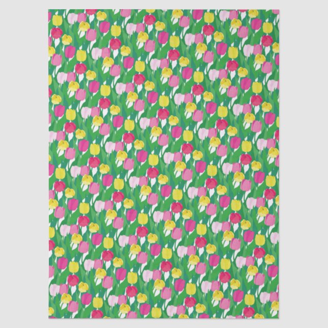 Tulip Flower Spring Pattern Yellow Pink Modern Tissue Paper (Front)