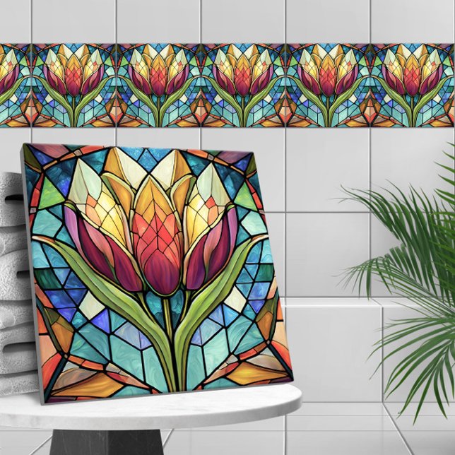 Tulip flower stained glass mosaic tile (Creator Uploaded)