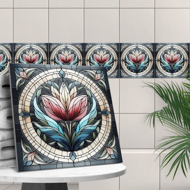 Tulip flower stained glass mosaic tile (Creator Uploaded)