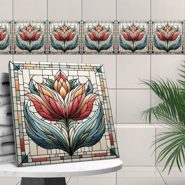 Tulip flower stained glass mosaic tile (Creator Uploaded)