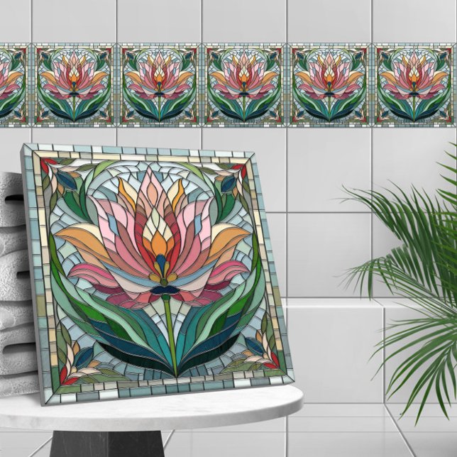 Tulip flower stained glass mosaic tile (Creator Uploaded)