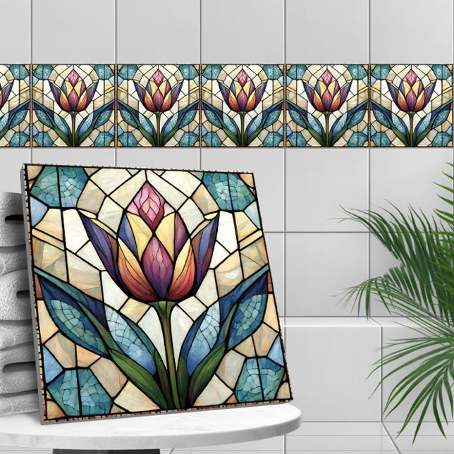 Tulip flower stained glass mosaic tile (Creator Uploaded)