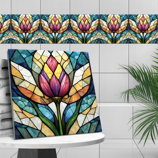 Tulip flower stained glass mosaic tile (Creator Uploaded)