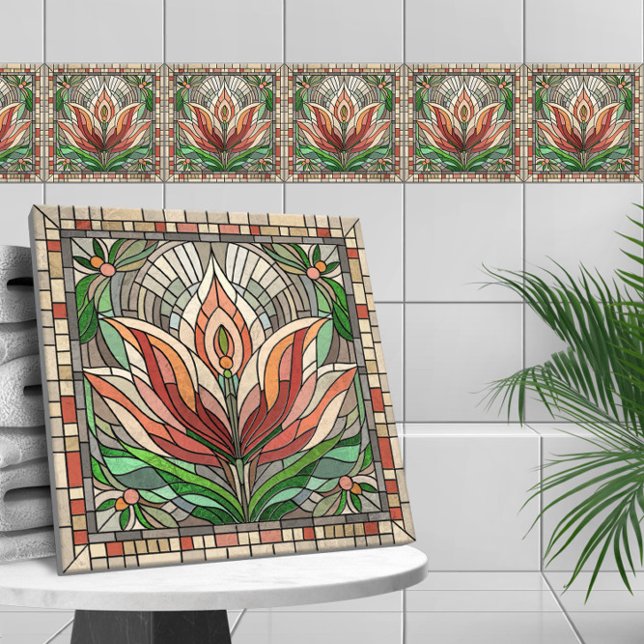 Tulip flower stained glass mosaic tile (Creator Uploaded)