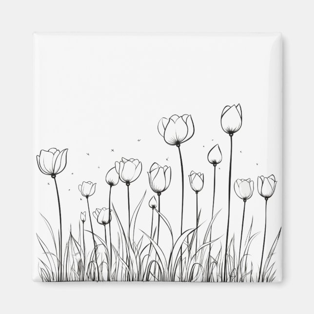 Tulip Flower Tulipa Floral Stencil Pattern Design Magnet (Front)