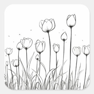 Tulip Flower Tulipa Floral Stencil Pattern Design Square Sticker