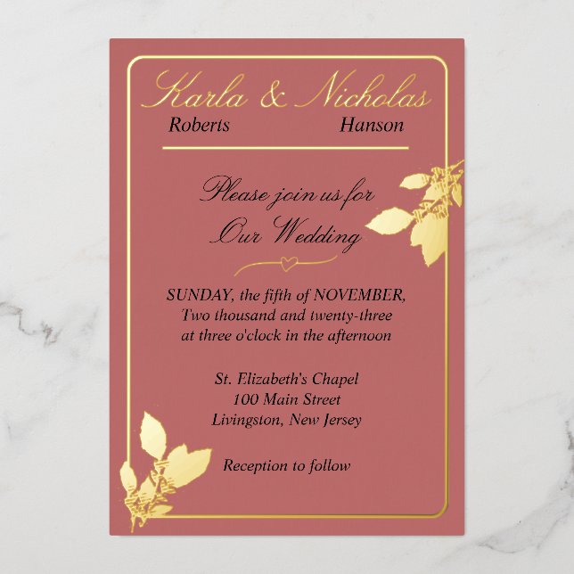 Tulip Flowers, Cinnamon Rose Wedding, Gold (Front)