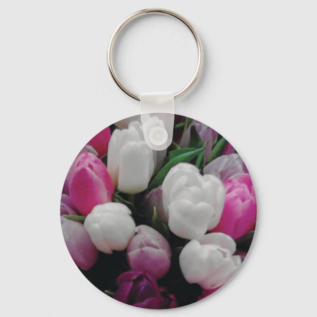 Tulip flowers custom photo keychain for florist (Front)